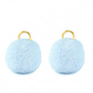 Pompom bedel met oog 10mm - Gold-carolina blue